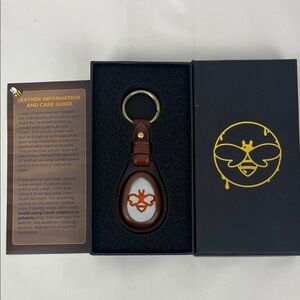Lucky charm Brown Leather Keychain with Gold Bee Emblem
